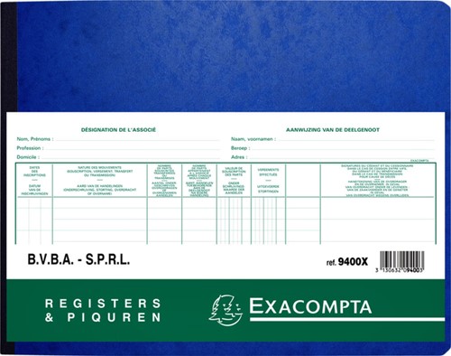 Register Piqure aandeelhouder BVBA/ SPRL 320x240mm 80vel groen