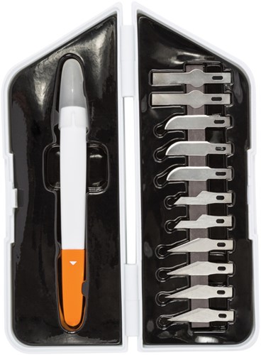 Precisiemes Fiskars Medium Duty set à 12 mesbladen wit-2