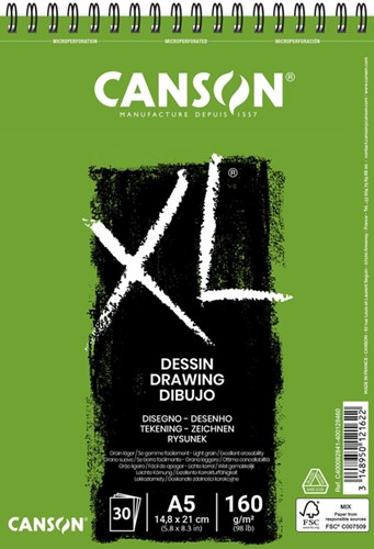 Tekenpapier Canson XL Drawing 30vel 160gr A5 wit