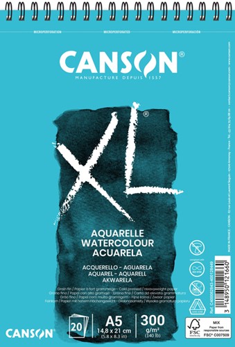 Aquarelpapier Canson XL 20vel 300gr A5 wit