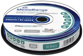 DVD+R MediaRange DL 8.5GB inkjet printable, 10 stuks
