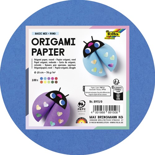 Origami papier Folia 70gr rond 15cm 100 vel assorti kleuren