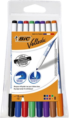 Whiteboardmarker Bic Velleda 1721 rond fijn assorti blister à 8 stuks