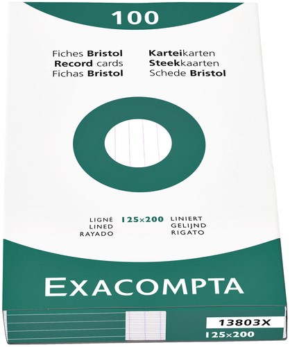 Systeemkaart Exacompta 125x200mm lijn wit 100 stuks