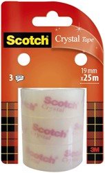 Plakband Scotch Crystal 19mmx25m transparant helder 3 rollen