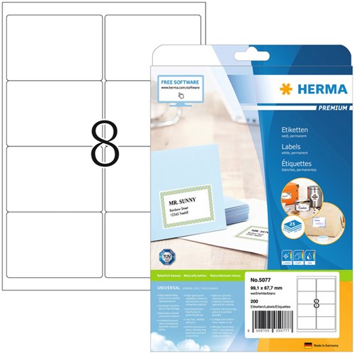 Etiket HERMA 5077 A4 99.1x67.7mm premium wit 200 stuks