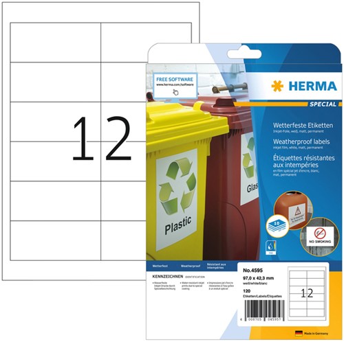 Etiket HERMA 4595 97x42.3mm folie wit 120 stuks