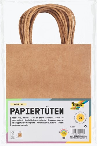 Tas met handvat Folia kraftpapier 125gr 18x21x8cm 20 stuks naturel