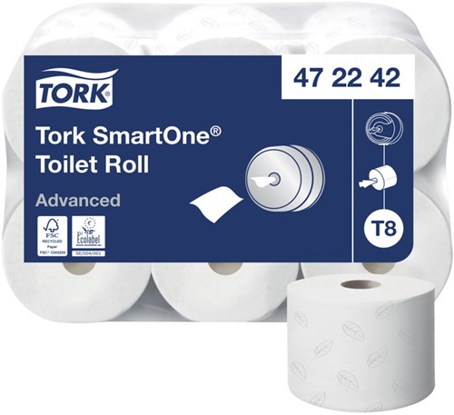 Toiletpapier Tork T8 Advanced SmartOne 2-laags 207m wit 472242