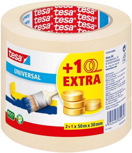 Afplaktape tesa® Economy 50mx30mm geel 2+1