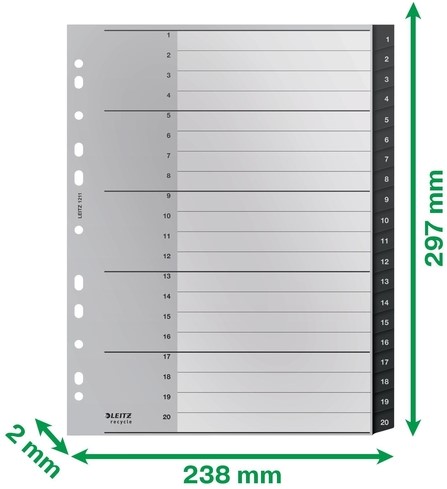 Tabblad Leitz Recycle A4 11-gaats 1-20 extra breed PP-3