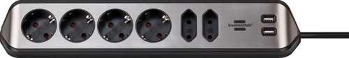 Stekkerdoos Brennenstuhl bureau Estilo 6vdig incl 2 USB 2m zw/zilver