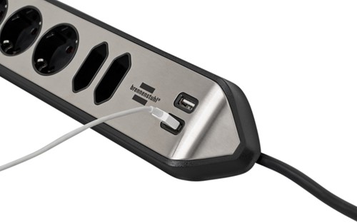 Stekkerdoos Brennenstuhl bureau Estilo 6 voudig inclusief 2 USB 2 meter zwart/zilver-3