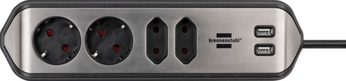 Stekkerdoos Brennenstuhl bureau Estilo 4vdig incl 2 USB 2m zwart/zilver