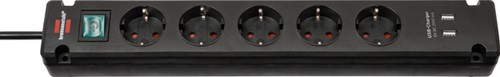 Stekkerdoos Brennenstuhl Bremounta 5 voudig inclusief 2 USB 3 meter zwart
