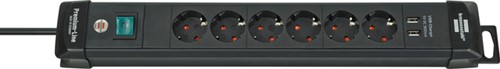 Stekkerdoos Brennenstuhl Premium 6vdig incl 2 USB 3 meter zwart
