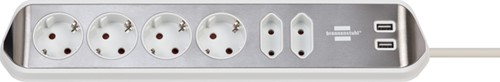 Stekkerdoos Brennenstuhl bureau Estilo 6vdig incl 2 USB 2m wit/zilver