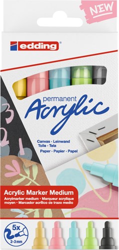 Acrylmarker edding e-5100 medium pastel assorti set à 5 stuks