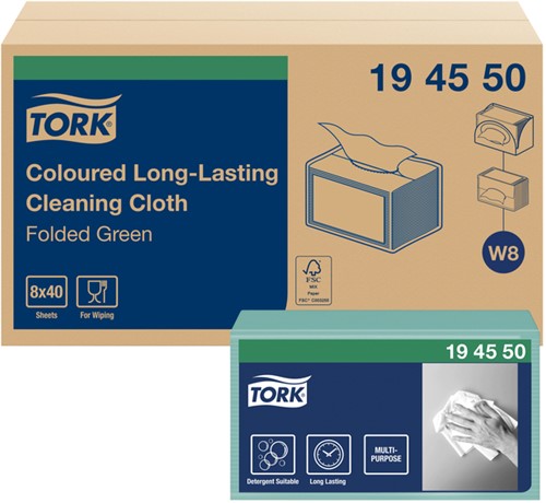 Reinigingsdoek Tork W8 Premium 1-laags 40 vel groen 194550-2
