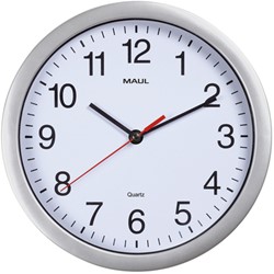 Wandklok MAULrun quartz Ø25x5cm kunststof zilver/wit incl.batterij