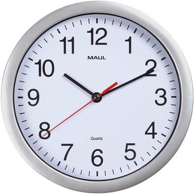 Wandklok MAULrun quartz Ø25x5cm kunststof zilver/wit incl.batterij