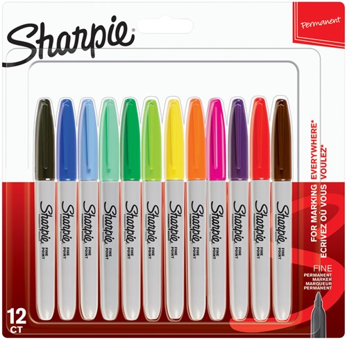 Viltstift Sharpie rond fijn assorti blister à 12 stuks