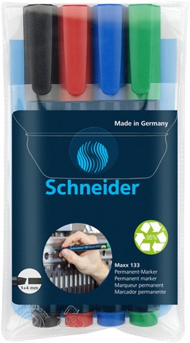 Viltstift Schneider Maxx 133 schuin 1-4mm assorti 4 stuks