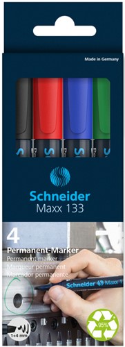 Permanent marker Schneider Maxx 133 schuin 1-4mm assorti 4 stuks