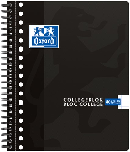 Collegeblok Oxford School A5+ 17-gaats 80vel lijn zwart