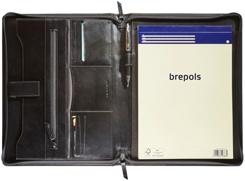 Schrijfmap Maverick All Black A4 met rits incl schrijfblok leer zwart-2