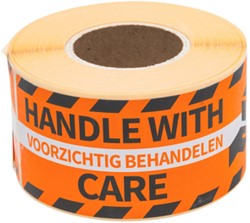 Waarschuwingsetiket Rillprint handle with care 46x125mm oranje 250 stuks