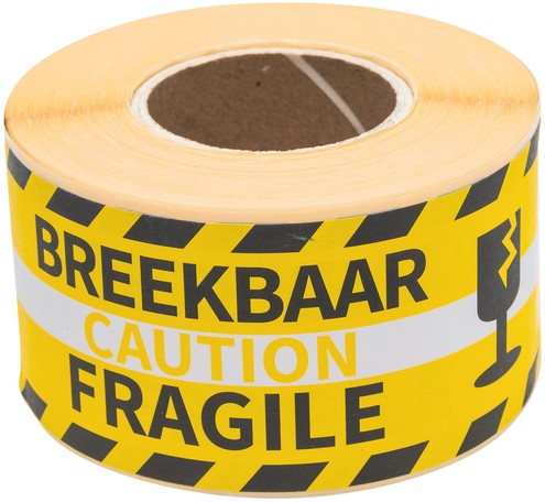 Waarschuwingsetiket Rillprint fragile 46x125mm geel 250 stuks-2
