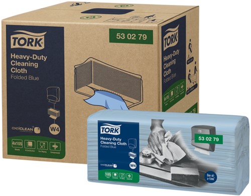 Reinigingsdoek Tork W4 Premium Heavy-Duty gevouwen 1-laags 4x105 vel blauw 530279-2