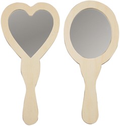 Handspiegel Creativ Company hart en ovaal 23-24cm hout 2 stuks