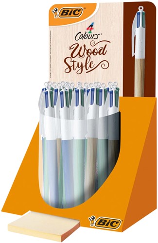 Balpen Bic 4kleuren wood medium assorti