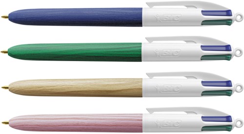 Balpen Bic 4kleuren wood medium assorti-2