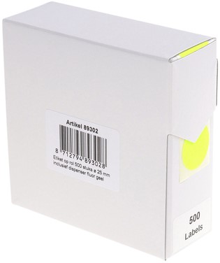 Etiket Rillprint 25mm 500st op rol fluor geel