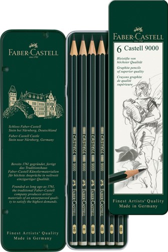 Potlood Faber-Castell 9000 6 hardheden in blik-2