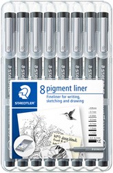 Fineliner Staedtler Pigment 308 zwart 8 stuks