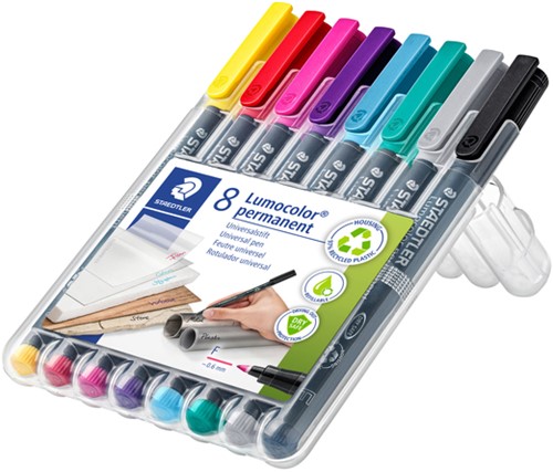 Viltstift Staedtler Lumocolor 318 permanent F set à 8 kleuren-2