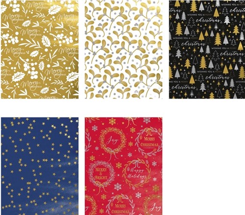 Inpakpapier Kerst metallic 150x70cm assorti-2