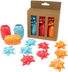 Krullint en strik rood/oranje/blauw 12 stuks