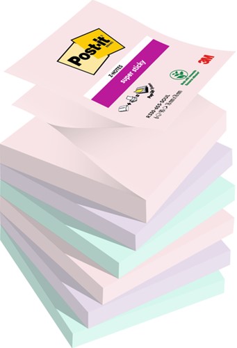 Memoblok Post-it Z-Notes R330 Super Sticky 76x76mm Soulful 6 stuks