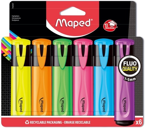 Markeerstift Maped set à 6 standaard kleuren