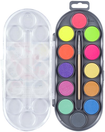 Waterverfset Bruynzeel Kids penseel metallic- en neonkleuren 12 napjes-2