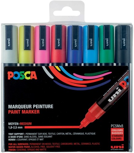 Paintmarker Uni POSCA PC5M medium assorti set à 8 stuks