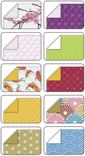 Vouwblaadjes Folia 80gr 15x15cm 50 vel 2-zijdig Japan 10 designs assorti kleuren-2
