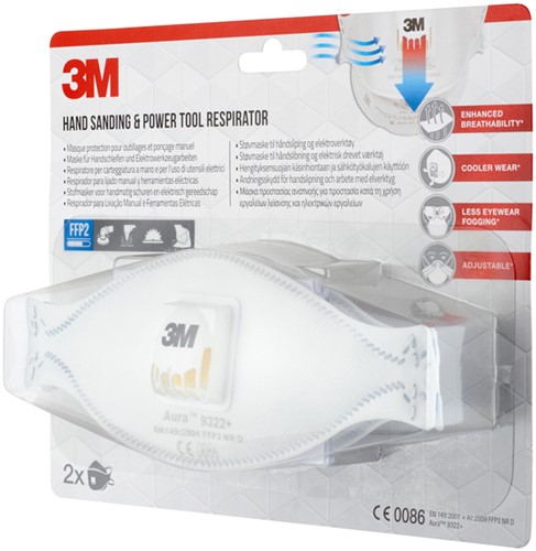 Stofmasker 3M Aura voor schuren 9322 FFP2 met ventiel 2 stuks-2