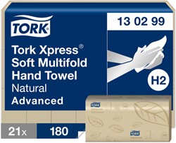 Handdoek Tork H2 Xpress Advanced multifold 2-laags 213x240mm 21x180 vel naturel 130299