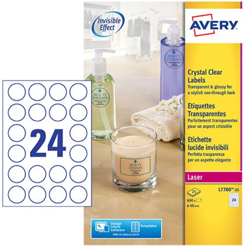 Etiket Avery L7780-25 rond 40mm transparant 600 etiketten-2
